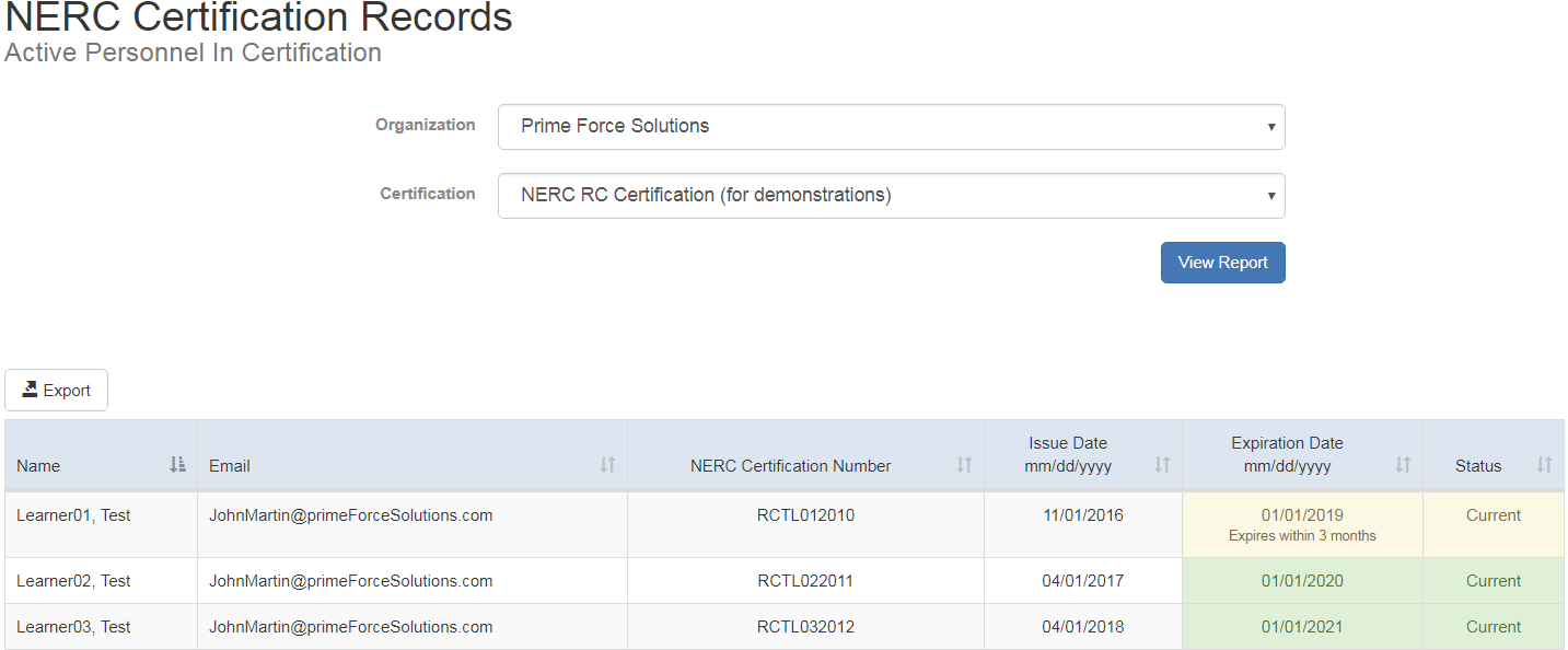 NERCCertRecords